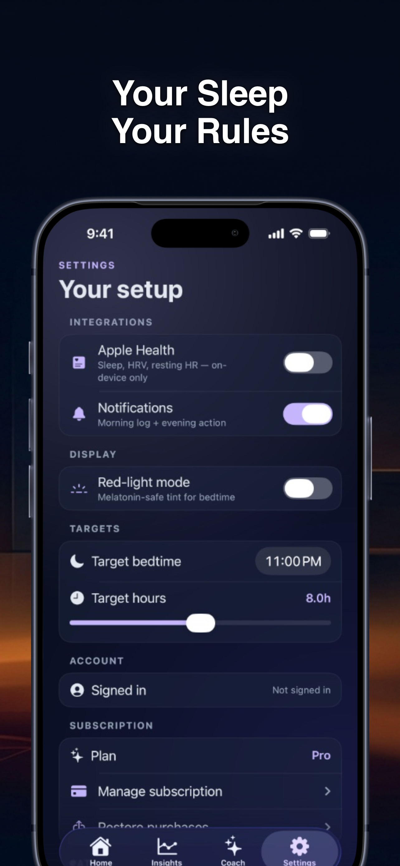 Settings screen